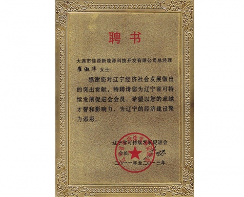 遼（liáo）寧（níng）省可持續發展促進會聘書